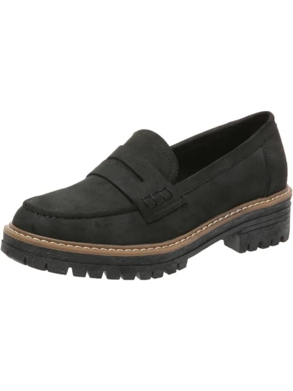 Womens Black Suede Lug Sole Slip On Business Chunky Platform Penny Loafers Shoes